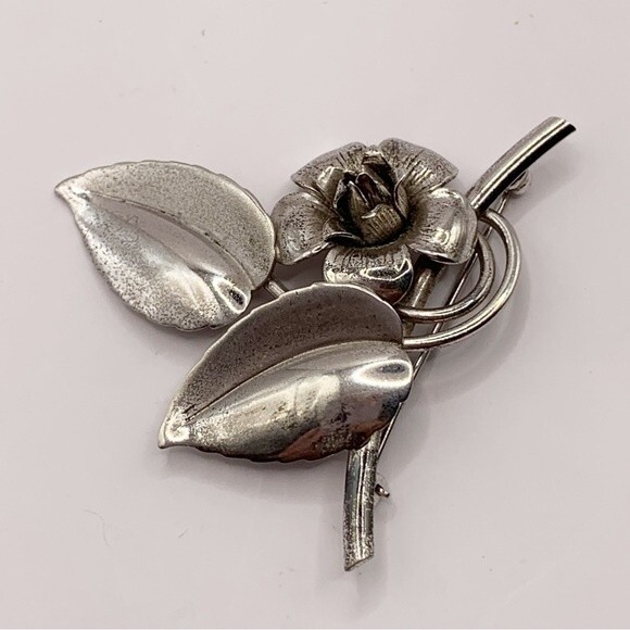 Forster vintage sterling silver flower and leaves on a branch brooch pin - Picture 9 of 10